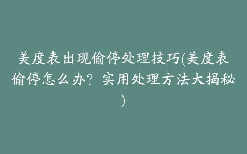 美度表出现偷停处理技巧(美度表偷停怎么办？实用处理方法大揭秘)