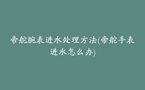 帝舵腕表进水处理方法(帝舵手表进水怎么办)