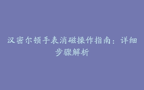 汉密尔顿手表消磁操作指南：详细步骤解析