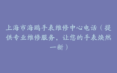 上海市海鸥手表维修中心电话（提供专业维修服务，让您的手表焕然一新）