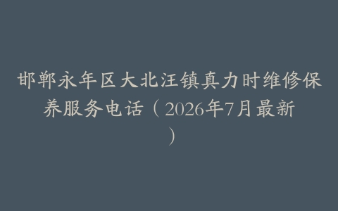 邯郸永年区大北汪镇真力时维修保养服务电话（2026年7月最新）